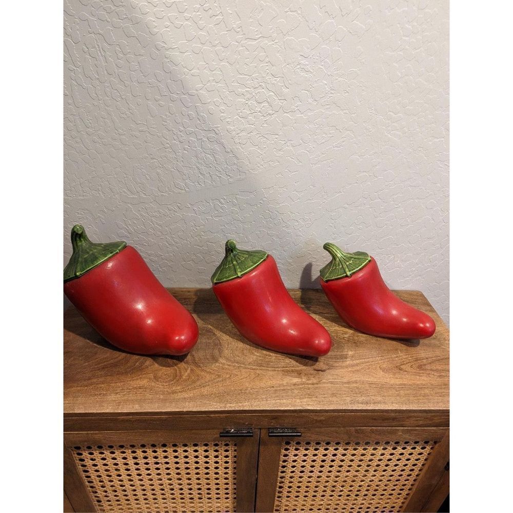 Storyteller Arts mexico Red Chili Pepper Cookie Jar Canister 3pc Set